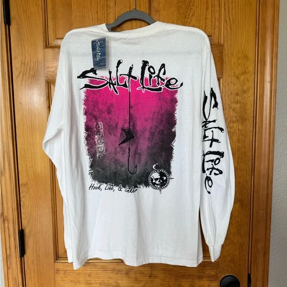 Salt Life White Long Sleeve Tee with Pocket - Picture 2 of 6